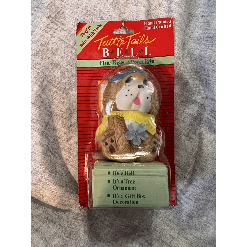 Tattle Tails Handcrafted Bells Porcelain Ornaments Giftco Vintage 3" Dog Puppy